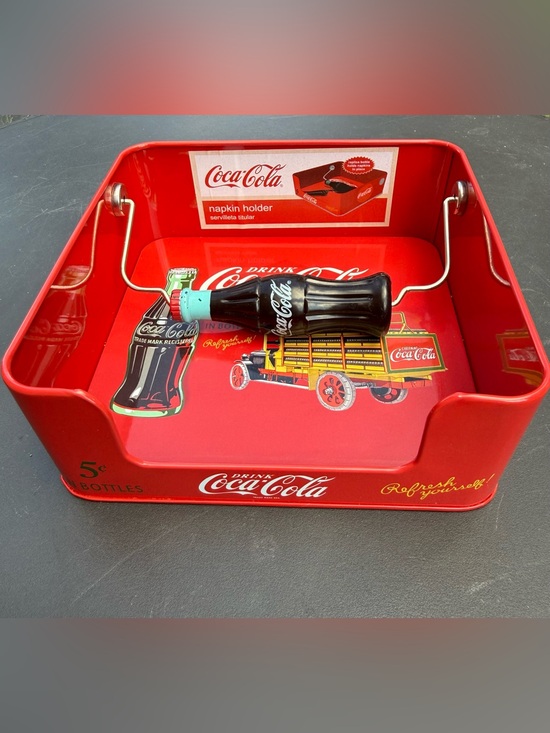 Coca-Cola Other - Retro Coca-Cola Advertising Tin Square Flat Napkin Holder Vintage 6.5x6.5x2.25”